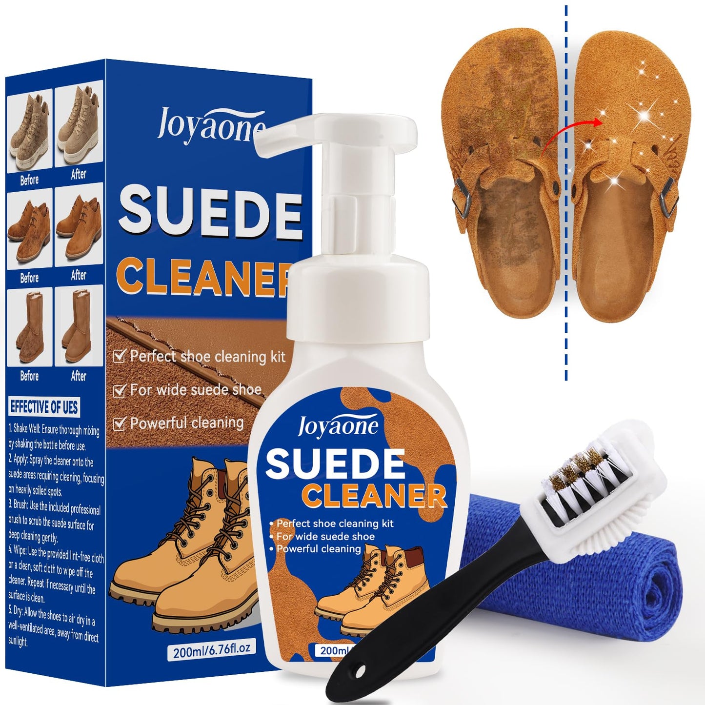 Suede Shoes Cleaner, No-Rinse Suede and Nubuck Cleaner with Brush & Towel, Shoe Cleaner Remove Stain & Water Mark for Suede Fabric