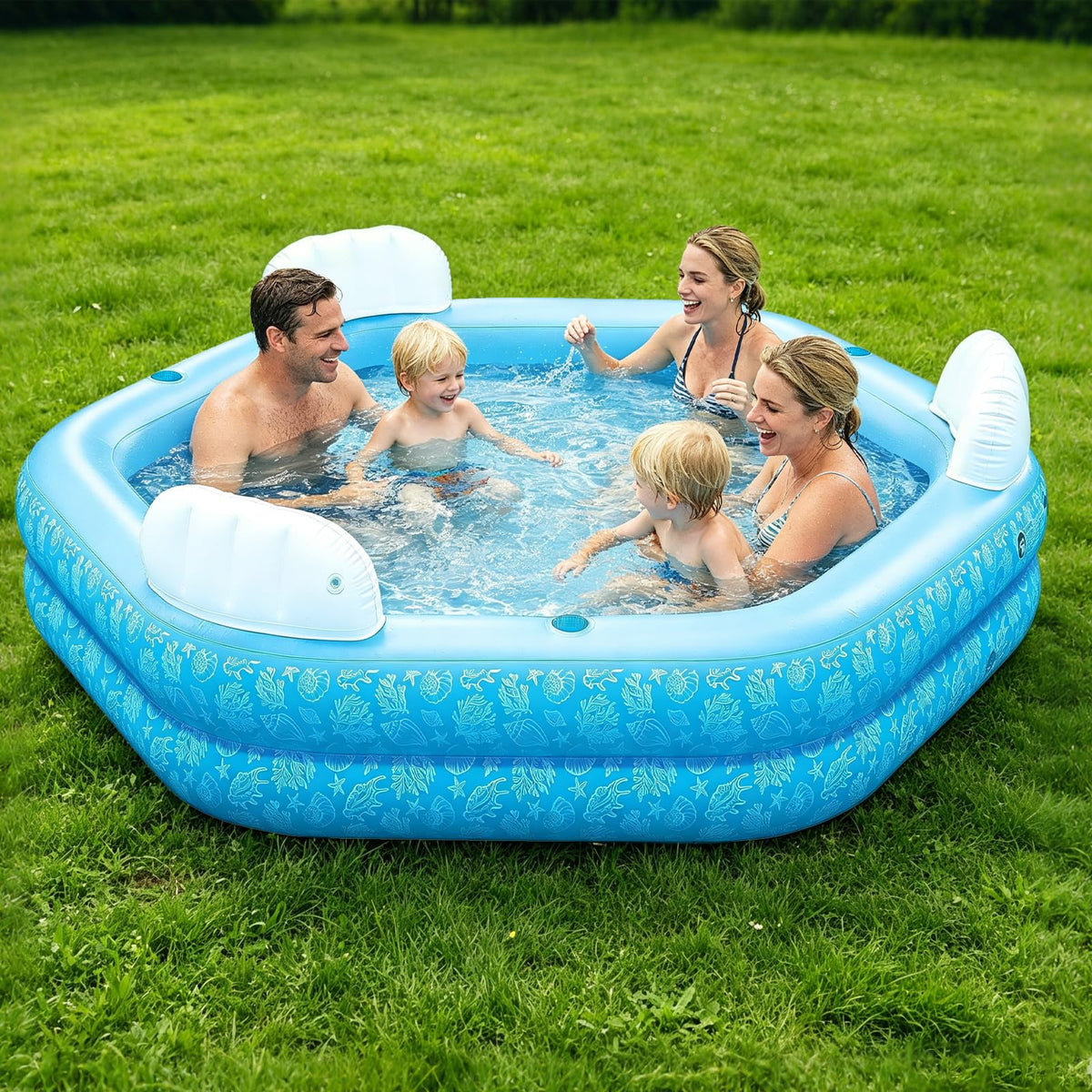 Inflatable Pool for Kids and Adults, PY SUPER MODE 85" x 85" x 23" Oversized Thickened Family Swimming Pool for Toddlers, Outdoor, Garden, Backyard, Water Party -Printed