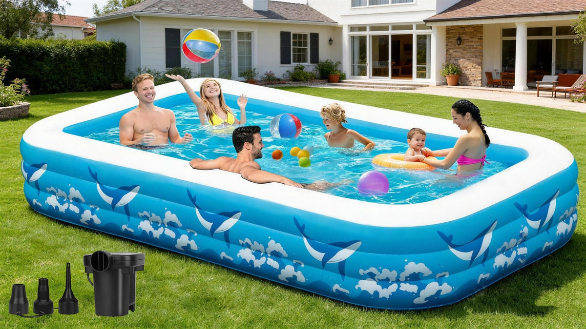 Large Inflatable Swimming Pool for Adults Kids - 130"x72"x22" Blow Up Pools Kiddie Pool with Pump, Oversized Thickened Family Inflatable Pools for Backyard Outdoor Garden Summer Water Party