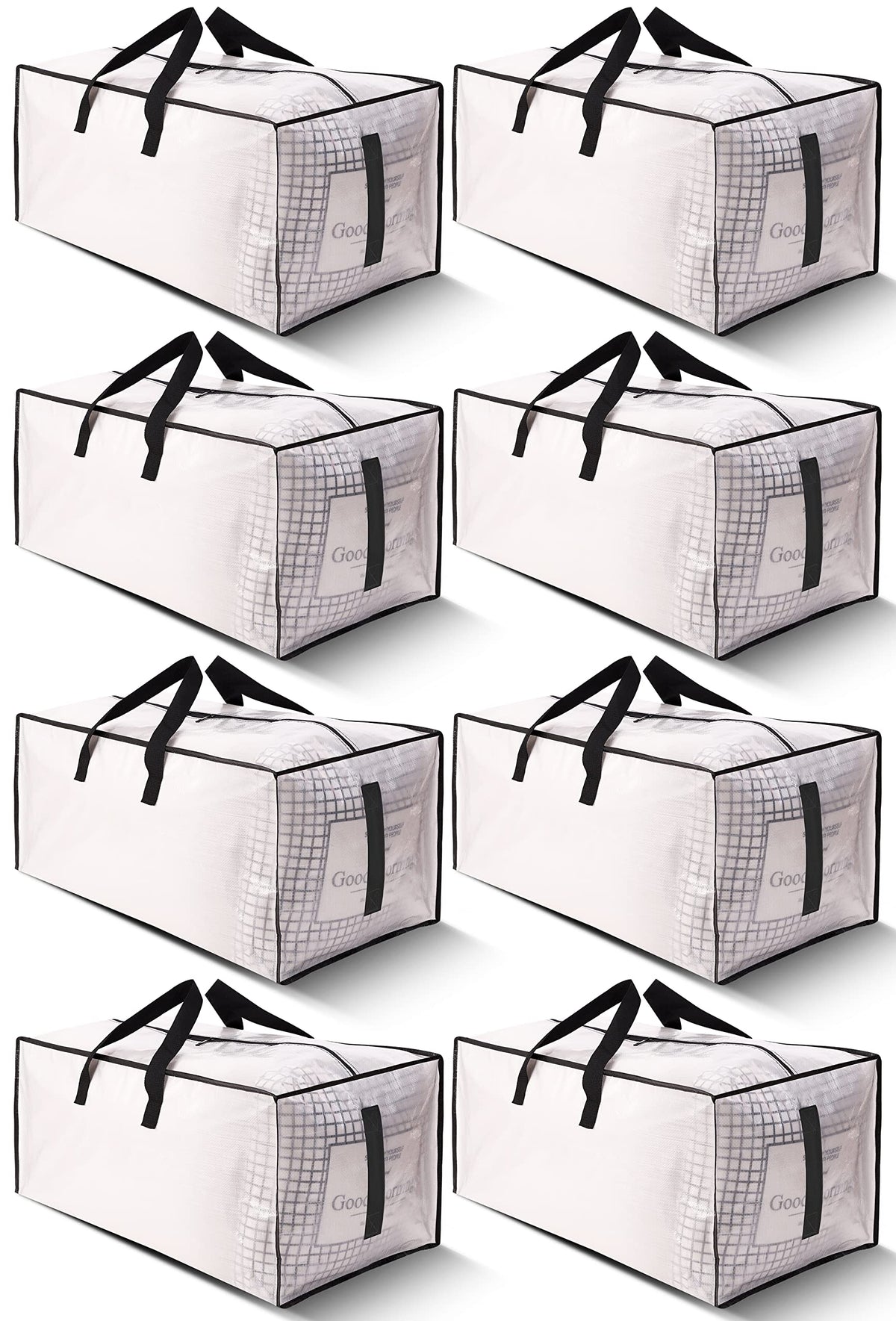8 Pack Large Strong Moving Bags with Zippers & Carrying Handles - Water-Resistant - Heavy Duty Storage Tote for Space Saving, Fold Flat, Alternative to Moving Box (Semi-Transparent)