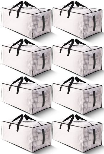 8 Pack Large Strong Moving Bags with Zippers & Carrying Handles - Water-Resistant - Heavy Duty Storage Tote for Space Saving, Fold Flat