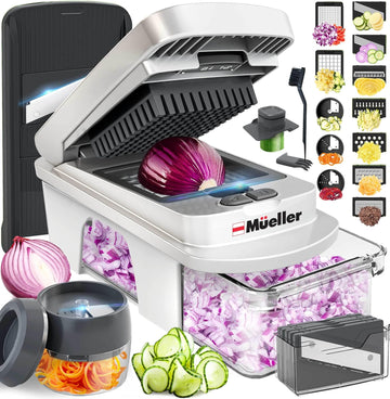 Mueller Pro-Series All-in-One, 12 Blade Mandoline Slicer for Kitchen, Food Chopper, Vegetable Slicer and Spiralizer, Cutter, Dicer, Grater