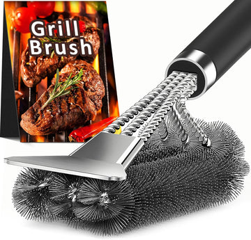 TNTOR Grill Brush with Scraper, 18" Adjustable Handle BBQ Grill Brush for Outdoor Grill, Extra Strong Grill Cleaner Accessories