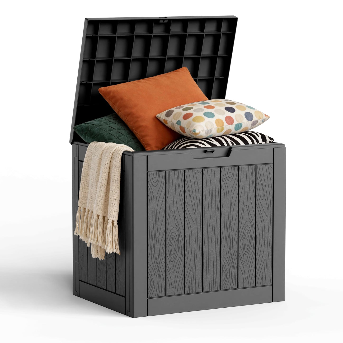 30 Gallon Outdoor Deck Box, Lockable Waterproof Outdoor Storage Boxes For Garden Tools,Indoor Cushions,Accessories Outside Storage Resin Weatherproof Container(Black)