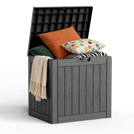30 Gallon Outdoor Deck Box, Lockable Waterproof Outdoor Storage Boxes For Garden Tools,Indoor Cushions,Accessories Outside Storage Resin Weatherproof Container(Black)