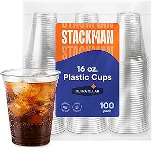 Crystal Clear Disposable Plastic Cups PET [100 Pack - 16 oz.]
