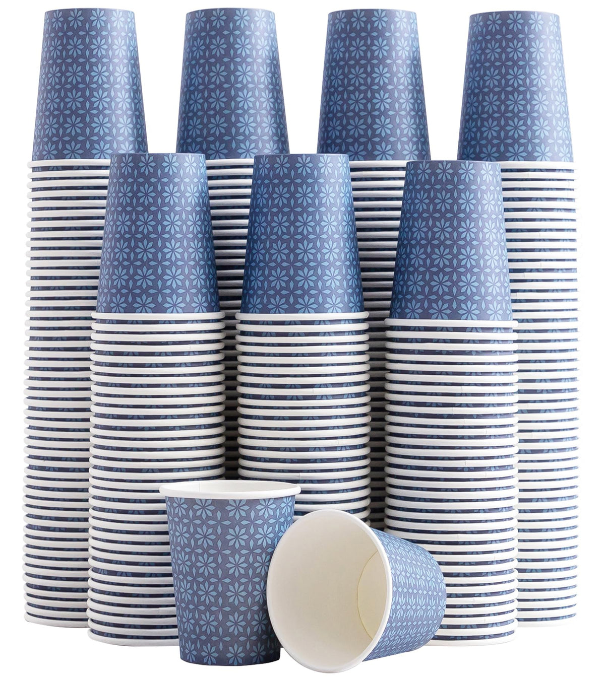 Clawsoff 300 Pack Paper Cups 8 oz, Disposable Hot/Cold Beverage Drinking Cups, 8 OZ Paper Coffee Cups, Navy Floral Coffee Cups for Party, Picnic, Travel, and Events