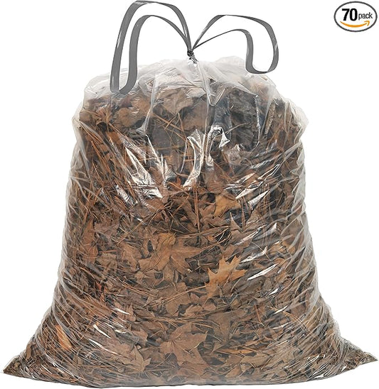 Ultrasac 39 Gallon 1.0 MIL Clear Drawstring Trash Bags - 33" x 40" - Pack of 70 - For Lawn & Leaf