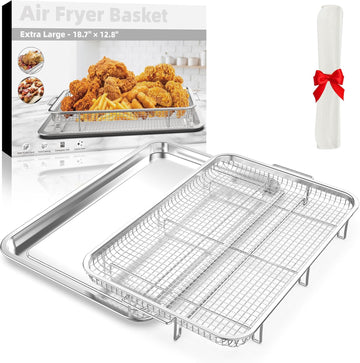 Air Fryer Basket for Oven, Extra Large 18.8" x 12.8" Oven Air Fryer Basket and Tray Set with 30 PCS Parchment Papers