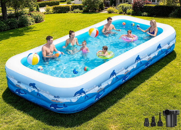 Large Inflatable Swimming Pool for Adults & Kids – 165”x76”x22” Family Backyard Pool with Electric Pump, Heavy Duty PVC Water Party Outdoor Playset