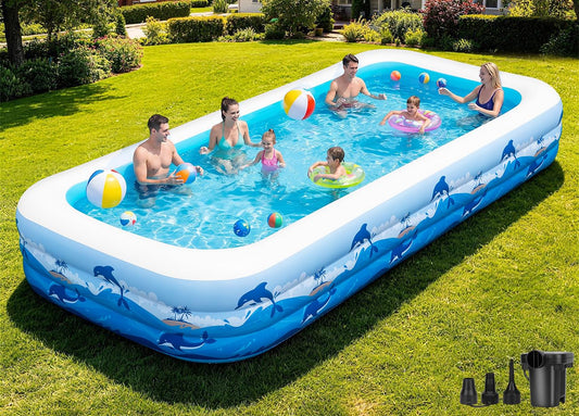 Large Inflatable Swimming Pool for Adults & Kids – 165”x76”x22” Family Backyard Pool with Electric Pump, Heavy Duty PVC Water Party Outdoor Playset