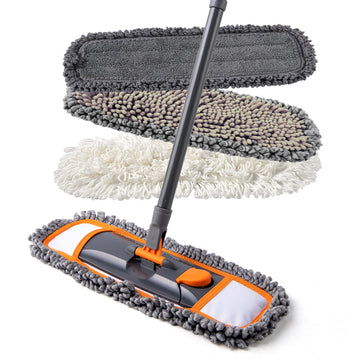 CLEANHOME Mops for Floor Cleaning with 3 Different Washable Pads and Extendable 55” Long Handle, Multifunction Dust Mop for Hardwood, Marble