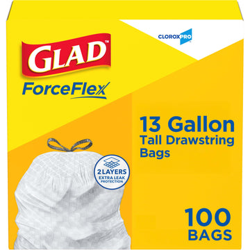 CloroxPro Glad ForceFlex Tall Drawstring Trash Bags, 13 Gal, 100 Ct (Pack May Vary)