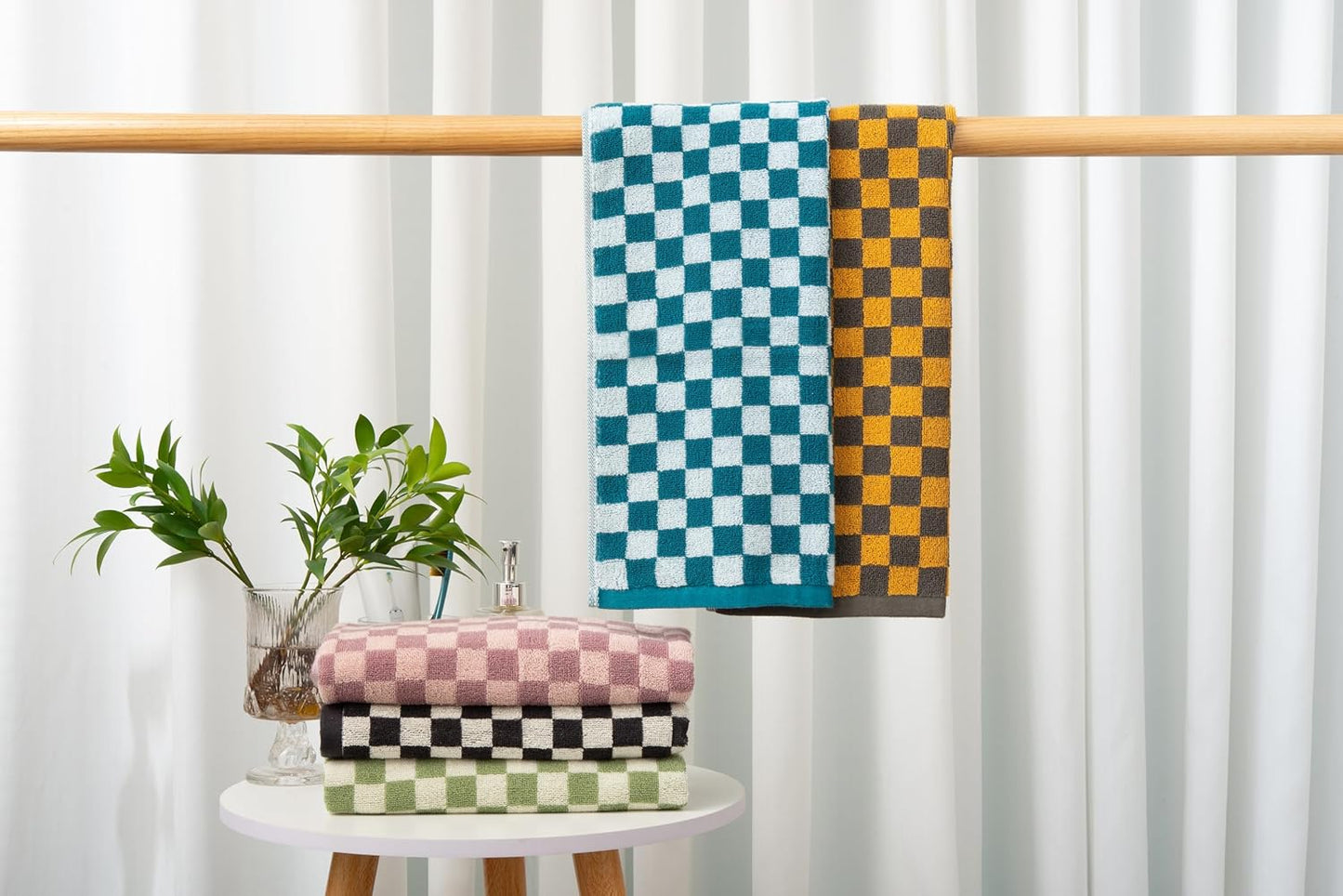 Hand Towels 5 Pack - Cotton Face Towels Soft, Absorbent, and Decorative Checkered Design for Bathroom, Kitchen, Gym, and Spa - 13 x 29 Inches for Any Occasion