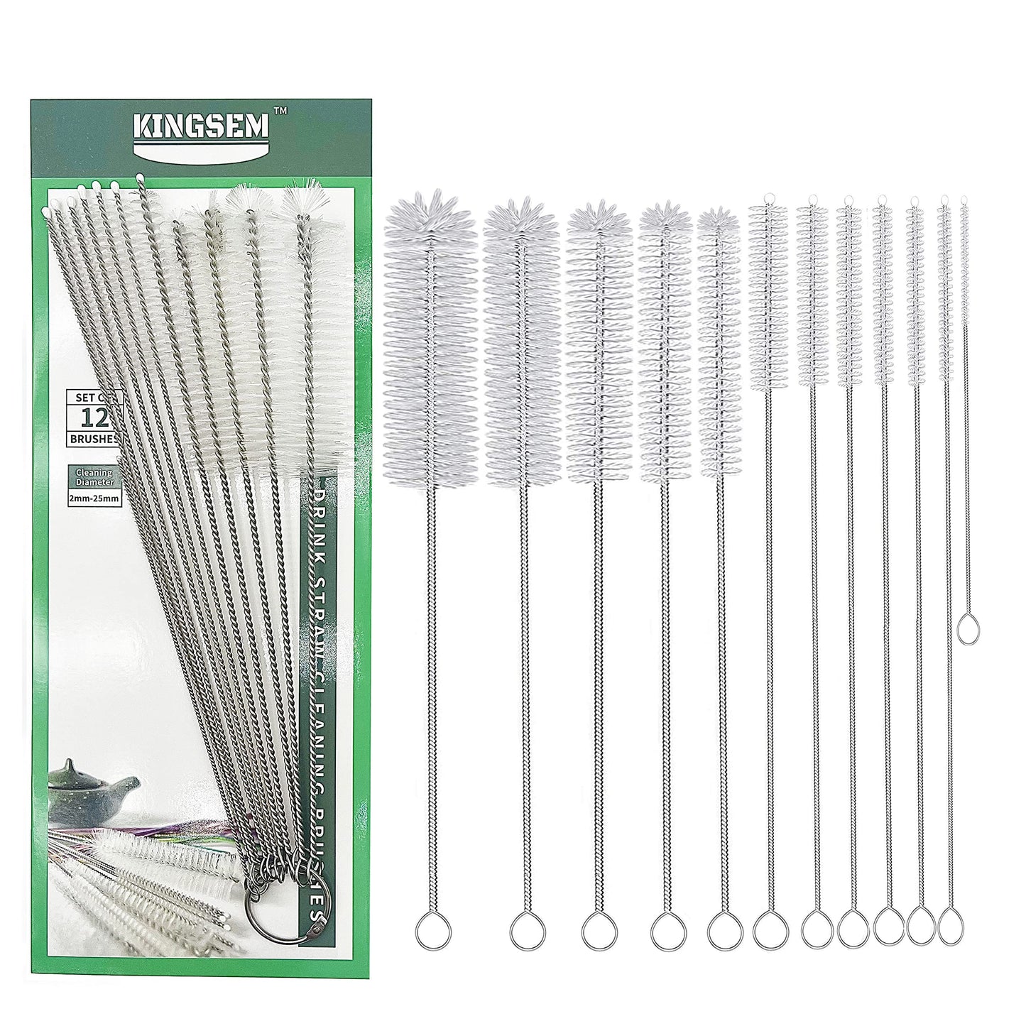 12 PCS Straw Cleaner Brush kit with 2mm-25mm /6.5-10 INCH for Tube and Pipe.Tumbler, Sippy Cup, Bottle with Straw,Hummingbird feeders and Drinking Straw, Brushes for Cleaning Tanks
