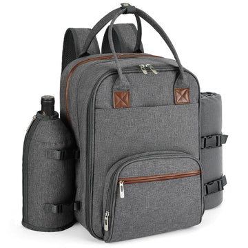 ALLCAMP Picnic Backpack - Insulated Cooler Bag with Compartment, Detachable Wine Glass Holder, Throw Blanket & Cutlery Set, 2 Person Picnic Set