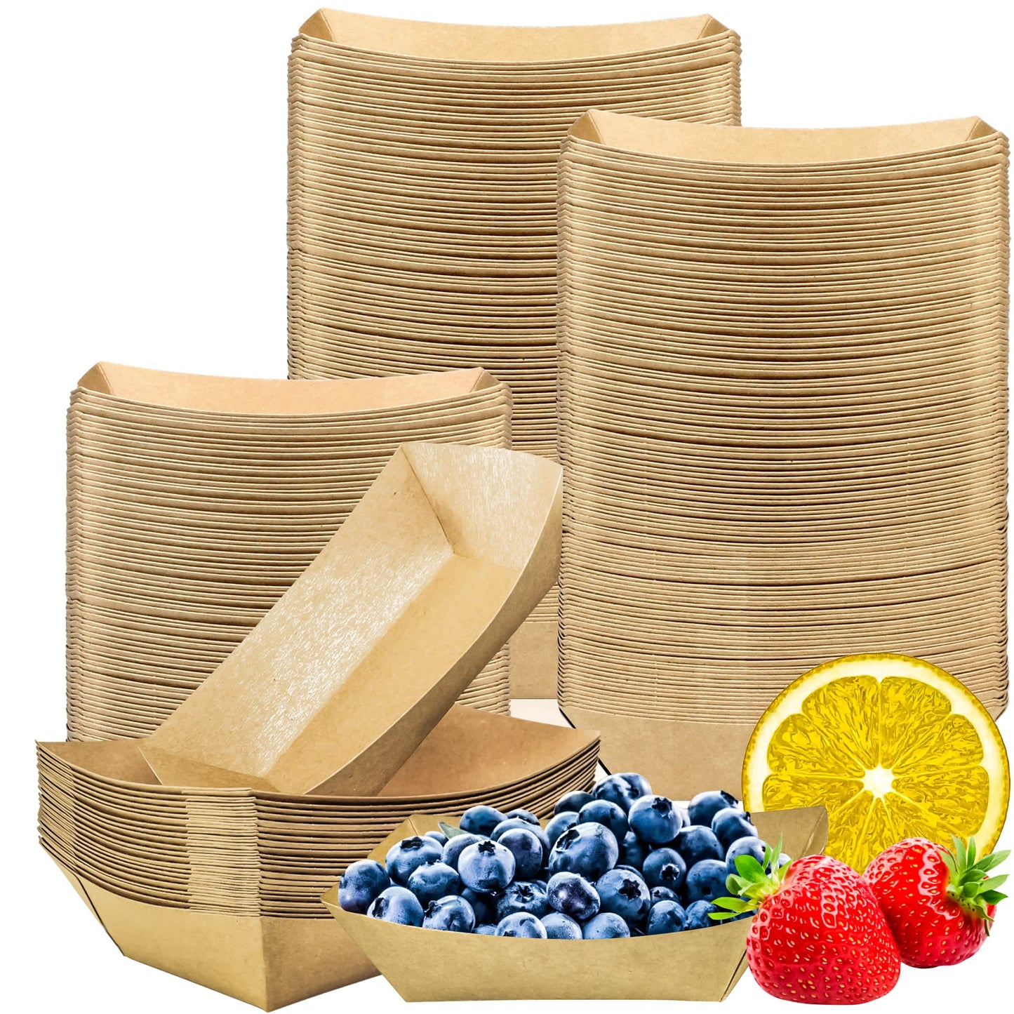 200 Pack Small Paper Food Trays, 0.25 Lb Disposable Kraft Food Boats, Brown, Take Out Food Serving Trays, Grease Resistant Food Boat for Party Snacks Hot Dogs Tacos, 4.1 x 2.5 Inch (Brown)