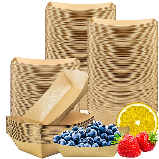 200 Pack Small Paper Food Trays, 0.25 Lb Disposable Kraft Food Boats, Brown, Take Out Food Serving Trays, Grease Resistant Food Boat for Party Snacks Hot Dogs Tacos, 4.1 x 2.5 Inch (Brown)