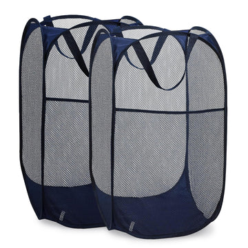 Handy Laundry Collapsible Mesh Pop Up Laundry Hamper 2-Pack – Large Foldable Laundry Basket with Side Pocket, Breathable & Durable, Space-Saving