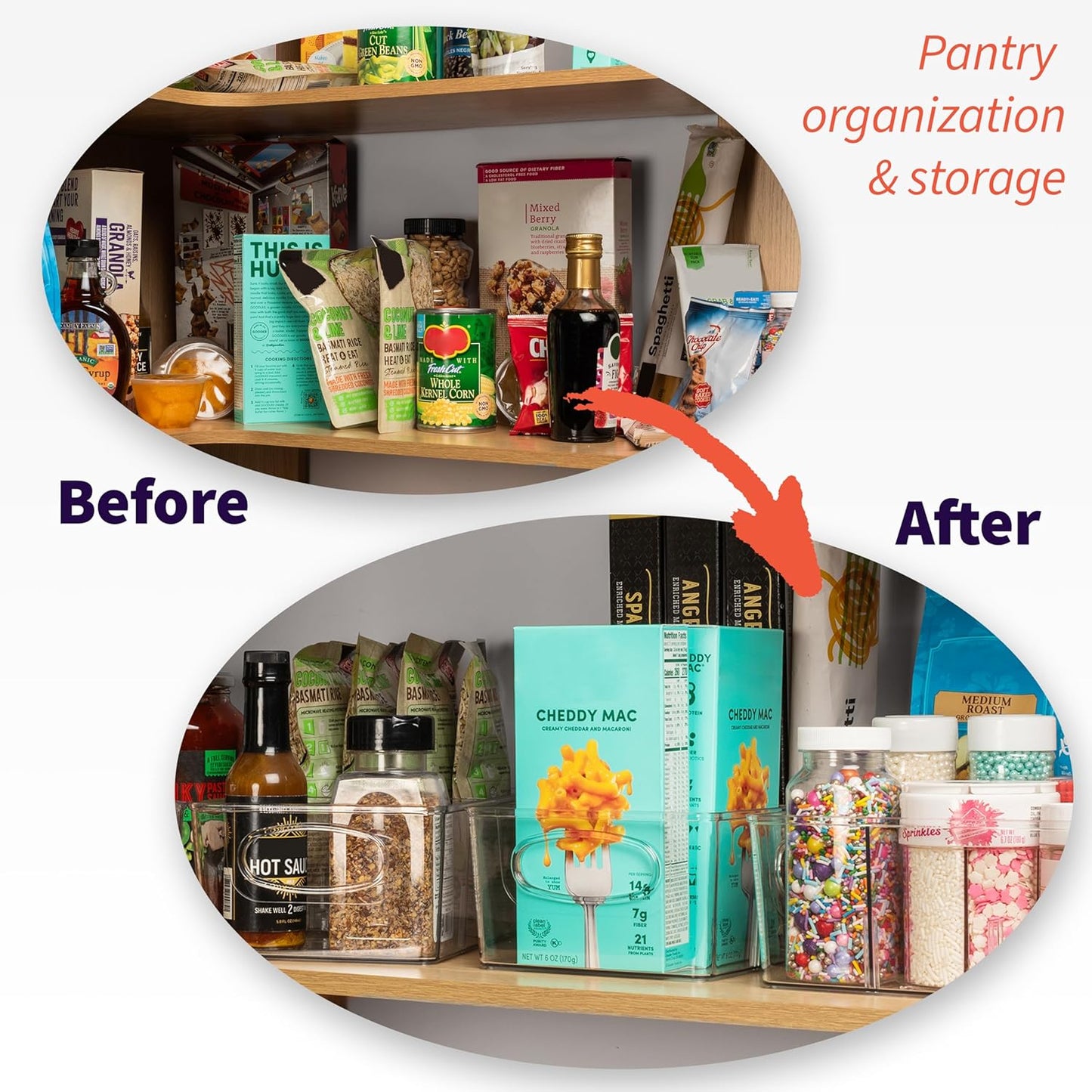 ClearSpace Plastic Pantry Organization and Storage Bins with Removable Dividers – Perfect Kitchen Organization or Kitchen Storage – Refrigerator Organizer Bins, Cabinet Organizers (2 Pack)