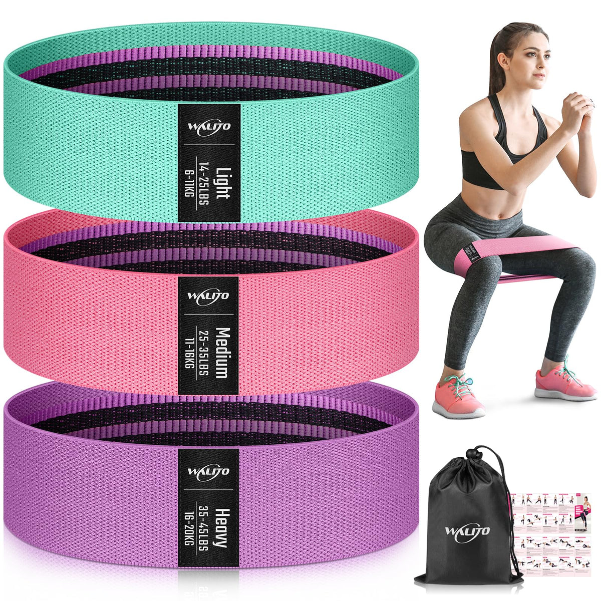 WALITO Resistance Bands for Working Out, Fabric Exercise Bands for Legs and Butt, Workout Bands for Women and Men, Booty Band for Yoga Starter Set