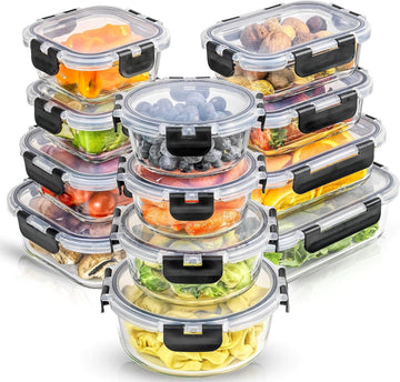 JoyJolt 24pc Borosilicate Glass Storage Containers with Lids| 12 Airtight/Freezer Safe Food Storage Containers