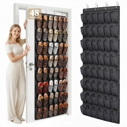 48 Pockets Over the Door Shoe Organizer, Fits Women's Shoes Up to US Size 9, 6-Column Heavy Duty Shoe Storage for Sneakers & Heels