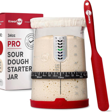 Kneadace Pro Sourdough Bread Starter Kit - 34 oz Large Capacity Sourdough Starter Jar with 5 unique features