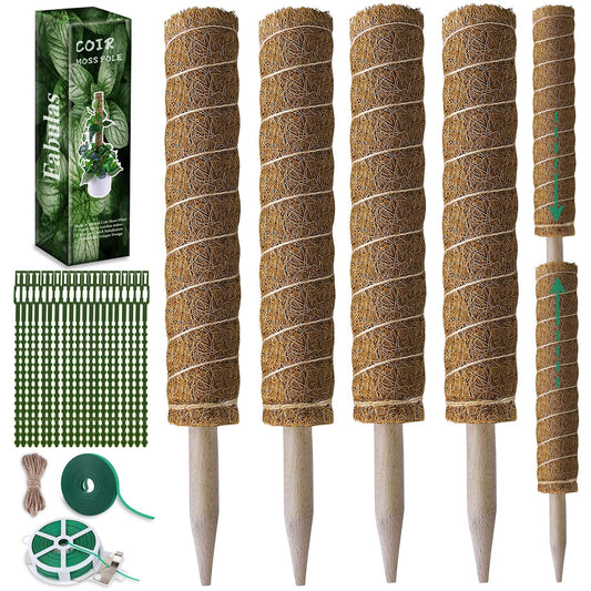 Fabulas Moss Pole 47.5 Inch - Monstera Plant Support, 4 Packs 16 Inch Plant Stakes for Indoor Plants Coco Coir Moss Pole Sticks for Climbing Potted Live Plants, Pothos, Philodendron, with Garden Ties