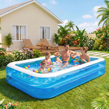 Full-Sized Inflatable Swimming Pool, Extra Large Blow Up Pool, Heavy Duty Above Ground Pool with Drain Valve, Leakproof Family Swim Pool