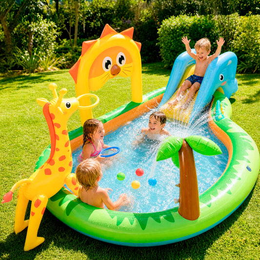 SULIFEEL 2026 Inflatable Jungle Kids Pool, Large Inflatable Toddler Happy Play Center with Water Slide & Sprinkler, 100" Blow Up Kiddie Splash Pad for Adventure Water Park, Backyard, Garden, Ages 2+