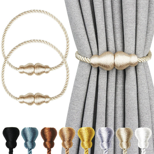 Magnetic Curtain Tiebacks Outdoor Curtain Tie Backs Rope Decorative Magnetic Curtain Holders for Drapes Window Treatment Holdbacks, Beige 2Pack