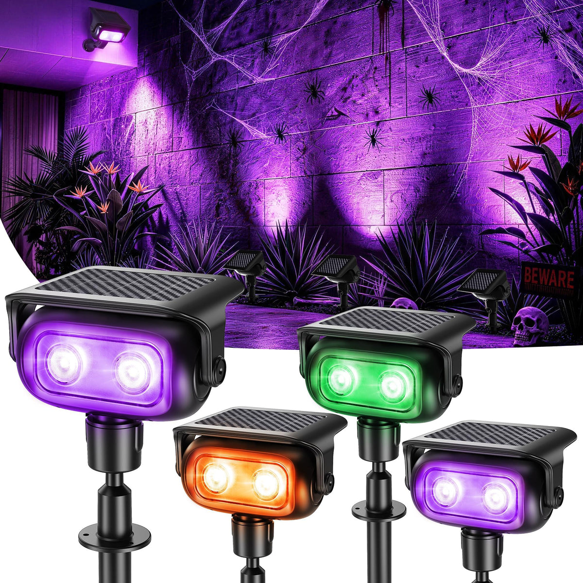 Brizled Solar Halloween Spot Lights Outdoor, 4 Pack RGB Landscape Lighting