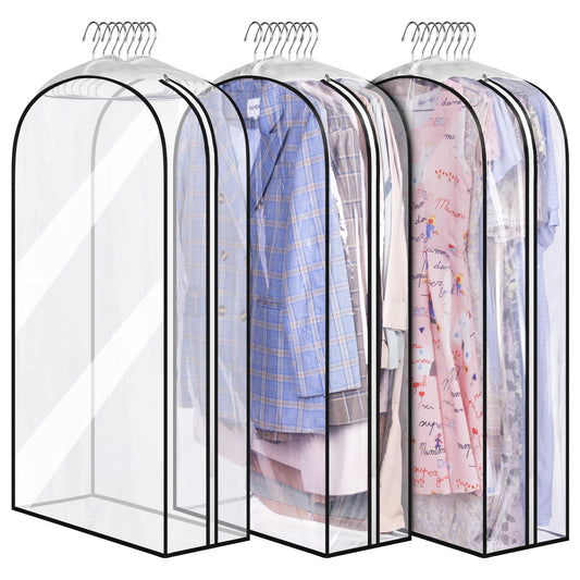 MISSLO 10" Gusseted All Clear Garment Bags for Hanging Clothes 3 Packs 40" Suit Bags for Closet Storage Hanging Clothes Storage Suit Cover for Shirts, Coats, Dresses