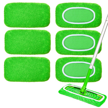 6-Pack Reusable Mop Pads Compatible with Sweeper Mop - 100% Coral Fleece Washable Refills - Microfiber Dry & Wet Sweeping Cloths