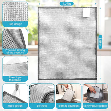 Forggon12 Pcs New 3-Layer Metal Dish Cloth, No Scratches and No Odor, Multipurpose Wire Dishwashing Rag for Wet and Dry, Kitchen Cleaning DishRags