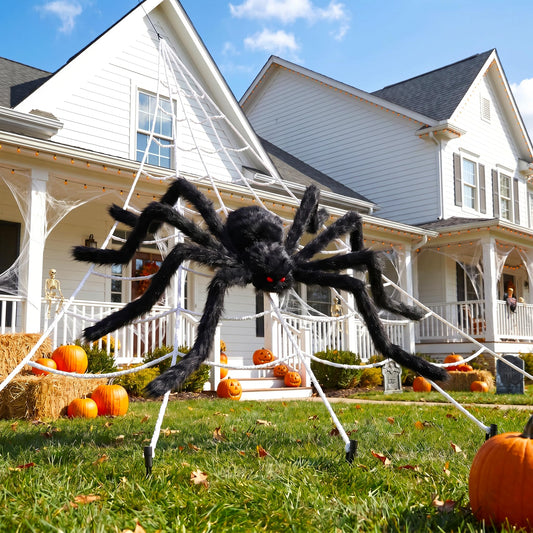 Land Guard 236'' Big Spider Web Halloween Decor+70'' Huge Spider for Roof with Triangular Big Web for on House Outside and Inside