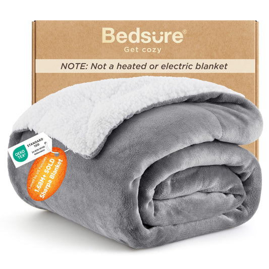 Bedsure GentleSoft Sherpa Fleece Throw Blanket for Couch, Non-Heated, Thick & Warm Christmas Cozy Blanket for Winter, Soft Fuzzy Plush Throw Gifts for Women and Men, Grey, 50x60 Inches