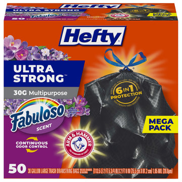 Hefty Ultra Strong 30 Gallon Trash Bags, Large Trash Bags 30 Gallon Size, Multipurpose, Break Resistant Drawstring Closure, Resists Leaks - Fabuloso