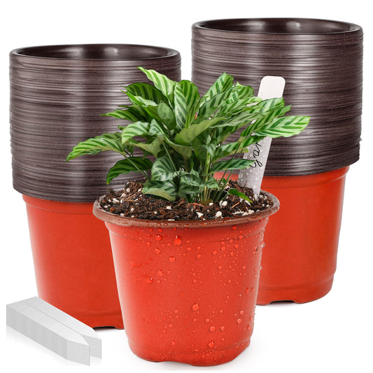 Plant Nursery Pot/Pots 100 Pcs 4" Plastic Small Plants Pots Flower Pots Seed Starting Pots for Plants Indoor Outdoor Seedling pots (with 100 Plant Labels)