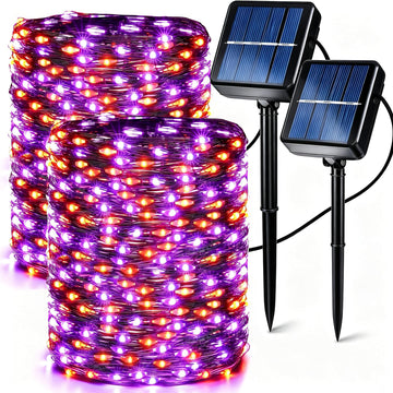 Brizled Solar Halloween Lights Outdoor, 2 Pack Total 240 LED Orange Purple