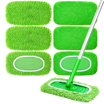 6-Pack Reusable Microfiber Mop Pads Compatible with Swiffer Sweeper, Dry & Wet Sweeping Cloths - Washable Wet Pads Refill