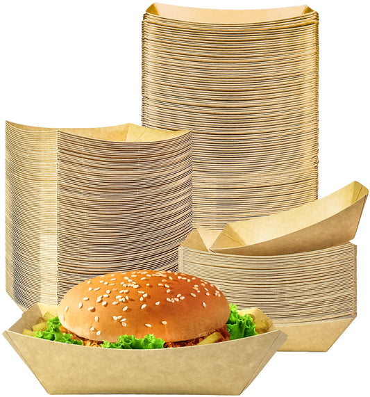 150 Pack 1 lb Food Serving Trays, Small Kraft Paper Oil-Proof Food Disposable Recyclable Take Out Food Serving Boats Baskets Trays for Concession Food and Condiments, Snacks Appetizer