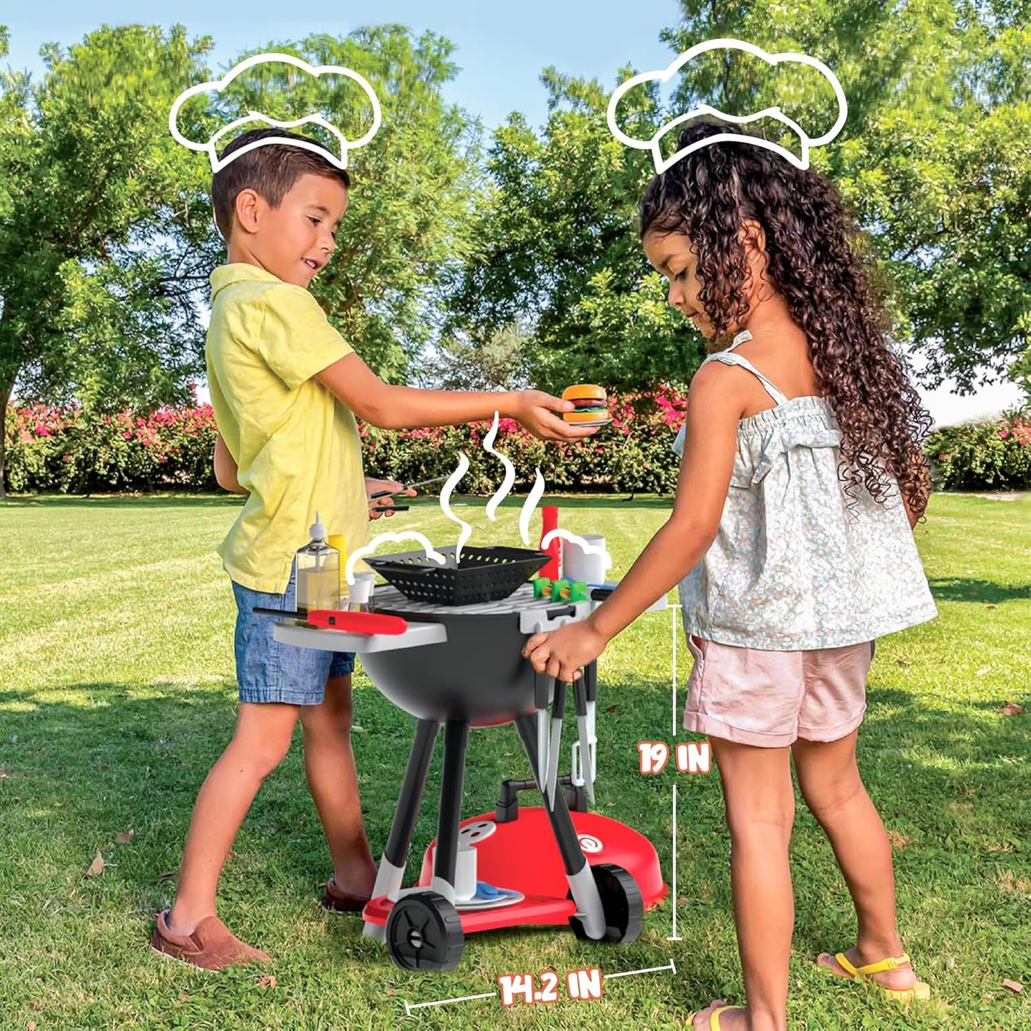 JOYIN 34 PCS Kitchen Toy Set, BBQ Play Grill, Cooking Toy Set, Little Chef Play, Kids Grill Playset Interactive BBQ for Kids with Light & Sound, Christmas Birthday Gift for 2 3 4 Year Old Boys Girls