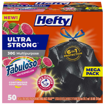 Hefty Ultra Strong 30 Gallon Trash Bags, Large Trash Bags, Multipurpose, Break Resistant Drawstring Closure, Resists Leaks, Punctures, and Tears