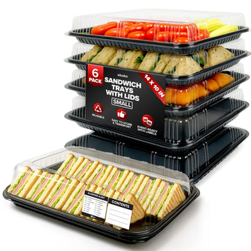 6 Pack Catering Trays with Lids – 13" Serving Tray with Lid, Heavy Duty Recyclable Plastic Party Platters for Catering, Buffet, Picnics & Events