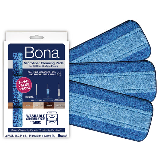 Bona Mop Microfiber Cleaning Pad for Hardwood & Hard Surface Floors - Value 3-Pack - For Use With Bona Mops - Dual Zone Cleaning