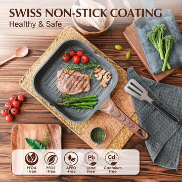 SENSARTE Nonstick Grill Pan for Stove Tops, Versatile Griddle with Pour Spouts, Square Big Cooking Surface