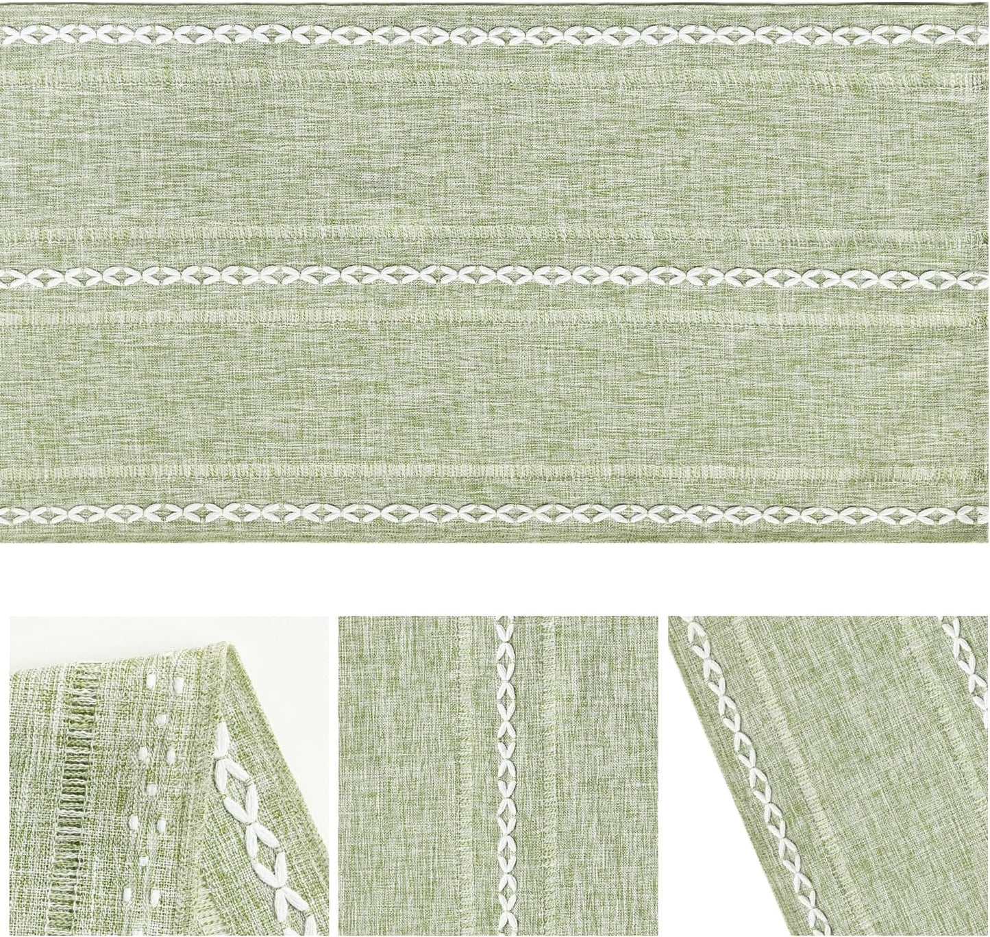 Artoid Mode Sage Green Rustic Cotton Linen Table Runner, Seasonal Embroidered Hollow Kitchen Dining Table Decoration for Home Party Decor 13x72 Inch