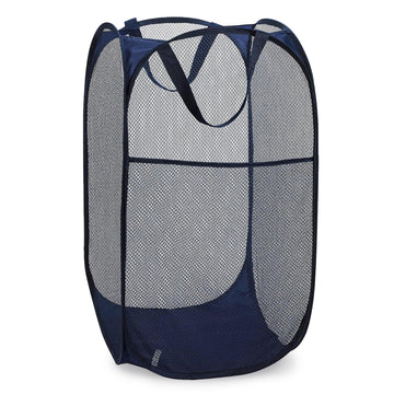 Handy Laundry Collapsible Mesh Foldable Hamper 14" x 14' x 24" Navy Blue